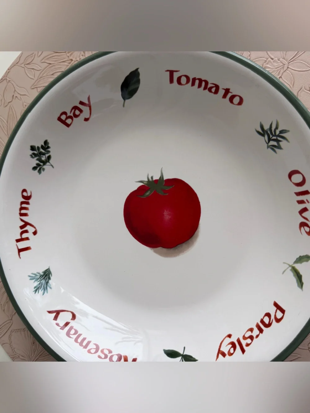 Crate & Barrel Pomodori 9.5” Pasta Bowl Tomato Herbs Portugal